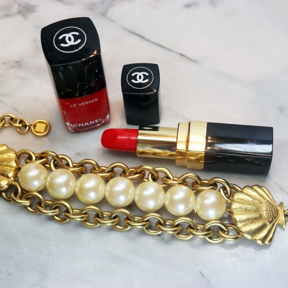 ⚜️ Rare Vintage Givenchy Bijoux Pearl & Gold Seashell Link Adjustable Bracelet ✨ - Picture 8 of 16